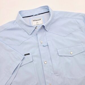 Poncho Outdoors Mens XXL Slim Fit Short Sleeve Fishing Shirt Blue Western Snap